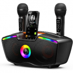 Bluetooth Karaoke Aparatas Suaugusiems ir Vaikams, 80W Ne&scaron;iojamas Garsiakalbis su 2 Bevieliais Mikrofonais, Echo Reguliavimas, Palaiko USB/AUX/TF Kortelę