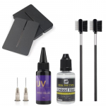 UV Lempa Plaukų priauginimo rinkinys - Rinkinį sudaro Apsauginiai skydeliai nuo UV spindulių, 30g UV klijų, 30ml Klijų valiklio, Greitai džiūstančių UV plaukų priauginimų ir &Scaron;ukos A set