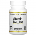 California Gold Nutrition, vitaminas D3 + K2, 60 daržovių kapsulių
