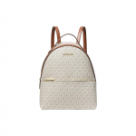 Michael Kors MK Sheila Auksinis raidžių logotipas Monograma Didelės talpos Užtrauktuko ki&scaron;enė Drobės kuprinė Vidutinė Moteri&scaron;ka kuprinė Balta 35F3G6HB6B-VANILLA Basic Set (Bag+Dust Bag)