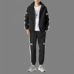 Vyri&scaron;ki sportiniai kostiumai, laisvalaikio bėgikai, sportinė apranga su gobtuvu, striukės ir kelnės, 2 dalių rinkiniai Stripe Hip Hop bėgimo sportinis kostiumas 2XL juoda