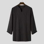 INCERUN Vyri&scaron;ki musulmoni&scaron;ki arabi&scaron;ki mar&scaron;kinėliai ilgomis rankovėmis Vyri&scaron;ki drabužiai Jubba Thobe Abaya Islamic Dubai Arab Mar&scaron;kinėliai 4XL juoda
