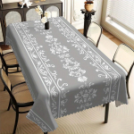 Eleganti&scaron;kas pilkas damasko ra&scaron;to gėlių staltiesė, baltas puo&scaron;nus suktukų ra&scaron;tas, banguotas kra&scaron;tas, atsparus dėmėms, valgomajam ir klasiciniams namams 60*90inch(152cm*228cm）