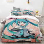Anime graži mergina Hatsune Miku Balinė antklodės užvalkalų komplektas Patalynė su 1-2 užvalkalais Kambario paaugliams Miegamojo dekoras Gerbėjų dovana EU Single 135*200cm/53x79in 3pcs