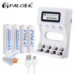 PALO 4-12 vnt aa ni-mh įkraunama baterija 1,2v 3000mAh + USB LCD ekranas i&scaron;manus greitas akumuliatoriaus įkroviklis, skirtas aa aaa
