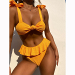 Seksualus moteri&scaron;kas maudymosi kostiumėlis su briaunuotu bikini solidus moteri&scaron;kas maudymosi kostiumėlis Brazilijos bikini bikinio rinkinys Bandeau paplūdimio plaukimo kostiumai S oranžinė