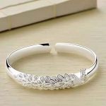 New 925 sterling silver elegant Peacock opening screen bracelet Bangles for women fashion party wedding Accessories jewelry beige