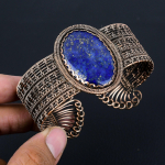 Gražūs Lapis Lazuli brangakmeniai gryno vario viela apvynioti rankų darbo rankogaliais / apyrankių papuo&scaron;alai Adjustable