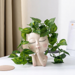 Dervos gėlių vazonas Succulent Head Art Vaza Veido sodintuvas Portretas sodo augalų vaza balta