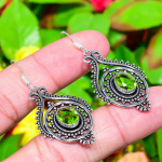 Natural Peridot Gemstone Handmade 925 Sterling Silver Earring 2.05 e4u54