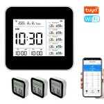 13 viename Tuya WIFI i&scaron;manusis termometras higrometras patalpų tikslus temperatūros drėgmės matuoklis with 3 Subunits juoda