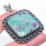 Ruby Fuchsite Lab-Created Handmade 925 Sterling Silver Pendant 2.56 z9w55