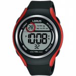 Lorus Vyri&scaron;kas laikrodis R2379LX9 juodos spalvos silikoniniu dirželiu juoda/raudona