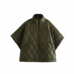 Rudens ir žiemos naujas moteri&scaron;kas, stovintis ant kaklo, laisvas vidutinių rankovių deimantinis dygsniuotas vandeniui atsparus apsiaustas XS žalia