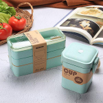 900ml Sveikos medžiagos pietų dėžutė 3 sluoksnių kviečių &scaron;iaudų bento dėžutės mikrobangų indai maisto laikymo indas pietų dėžutė