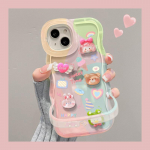 Tinka Apple 15 mobiliojo telefono dėklui IPhone 14pm Mielas triu&scaron;io me&scaron;kiuko lėlė 13 banguotas &scaron;onas nematomas dvigubas stovas iphone 16
