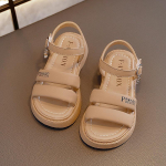 Vaiki&scaron;kos basutės 2024 Nauji mergaičių vasariniai batai Kasdieniai atviri pir&scaron;tai Madingi vaiki&scaron;ki mokykliniai paplūdimio sandalai Vientisos spalvos Universalūs lipukai 26 chaki