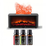 300 ml oro drėkintuvas ir aromaterapinis difuzorius su eteriniais aliejais, 7 spalvas keičianti LED naktinė lemputė, didelio liepsnos efekto, nuotolinio valdymo pultas, 300ml juoda