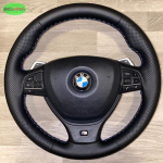 Leather Braid Steering Wheel Cover For BMW 5 6 7 Series F10 F07 F06 F12 F13 F01 F02 red blue line Perforated Microfiber Leather black thread