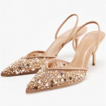 Prabangūs Bling String Karoliukais Papuo&scaron;ti Kulniukai Moteri&scaron;ki Madingi Smailianosiai Tinklelio Dizainerių Batai Eleganti&scaron;ki Plonu Kulnu Slingback Zapatos Mujer 36 ruda