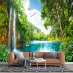 3D Kalnų Peizažo Sieninis Fototapetas Peizažas Krioklys Tapetai Svetainė Sofa Miegamasis Krioklio Sieninis Fototapetas 200 cm(W) x 140 cm(H)