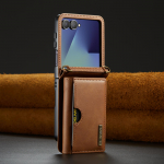 Retro Automobilio Odos Telefono Dėklas Samsung Galaxy Z Flip 7 Flip6 RFID Blokavimu Vyrio Apsauga Sagtis Kortelių Laikiklis Piniginės Dangtelis Galaxy Z Flip6 ruda