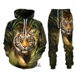 Juoda ir balta The Tiger 3D Printed Vyri&scaron;ki megztiniai, gobtuvai, komplektas Vyri&scaron;kas sportinis kostiumas/liūtas/kelnės Sportinė apranga pavasario ruduo 4XL