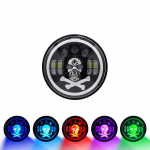 7 colių Skull RGB LED priekiniai žibintai Halo Angel Eyes DRL Skull Devil Eye Ghost apvalūs žibintai, skirti Chevrolet C10 Camaro pikapui