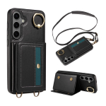 Prabangus Crossbody metalinis žiedinis odinis dėklas, skirtas Samsung Galaxy A52 A72 A22 A32 A73 moterims kortelių lizdo laikiklis telefono dangtelis, skirtas Samsung S24 S23 S222 Plus Samsung A54 5G juoda