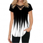 Vasaros moteri&scaron;ki mar&scaron;kinėliai kryžminiais dirželiais gradiento spalvos trumpomis rankovėmis V kaklo 3XL balta