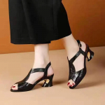 Sandals Women Fish Mouth 2024 Summer New All-match Medium-heeled Thick-heeled Women's Shoes with Soft Bottom and Back Straps 35 juoda