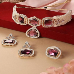 Violetinis daugiagrandžių Kundan akmenukų Choker karoliai Auskarų žiedo rinkinys moterims