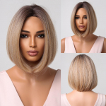 Rudų pelenų blondinai tiesūs perukai juodaodėms moterims Ombre sintetiniai vidutinio ilgio vakarėliams Cosplay plaukų kar&scaron;čiui atsparūs natūralūs perukai Wig-LC2015-1