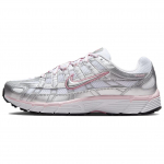 Nike P-6000 Balti Elementiniai Rožiniai Moteri&scaron;ki Sportbačiai Juodi Metaliniai-Sidabriniai BV1021-108 36.5 white