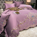 Europieti&scaron;kas 4 dalių 100% medvilnės patalynės komplektas su ledo &scaron;ilko antklodės užvalkalu - prabangi vestuvinė patalynė 1.5m Fitted Sheet Set: Duvet Cover 200*230