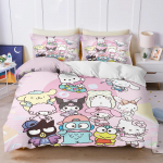 Sanrio My Melody Kuromi Pochacco Anime Antklodės užvalkalų rinkinys Comforte Spausdintas Animacinis Dvigulė Lova Patalynės Rinkiniai Kalėdinės Dovanos 3 dalys EU Single(135*200cm)3pcs gray