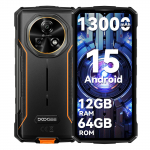 DOOGEE FIRE 5 Android 15 Atsparus i&scaron;manusis telefonas su 13000mAh baterija, 12GB+64GB/2TB i&scaron;plečiama atmintis, 6.6 HD+ 90Hz IPS, 13MP kamera, NFC, IP68/69K oranžinė