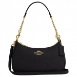 Coach Teri 24 Metalinis logotipas Užsegimas užtrauktuku Oda su ra&scaron;tu Crossbody Tote krep&scaron;ys Vidutinio dydžio Moteri&scaron;ki krep&scaron;iai Juodas CV934-IMBLK Basic Set (Bag+Dust Bag)