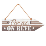 Les Tr&eacute;sors De Lily [Q5962] - Plaque fl&egrave;che bois 'Messages' taupe (Par ici on r&ecirc;ve) - 30x8. 5 cm ruda