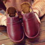 Vyrai Moteri&scaron;ki Rudens ir Žiema Pora Odinės Vandeniui Neper&scaron;lampamos Medvilninės &Scaron;lepetės Kambariai &Scaron;ilti Neslystūs Pliu&scaron;iniai batai storu padu 35-36 vyno raudonos spalvos