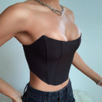 Be rankovių nuplė&scaron;ta nuo pečių Aksominė mada Seksualus korsetas Crop Tops Liemenės Moteri&scaron;kas apatinis trikotažas be nugarų, krūtinkaulio vir&scaron;utinė dalis solidi S juoda