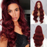 MISS PERUKAS Red Wine Long Body Wave Perukas be kirpčiukų Sintetinio pluo&scaron;to kasdieniai drabužiai Cosplay Long Water Wave Red Wine Black Oranžinis perukas