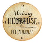Les Tr&eacute;sors De Lily [A1221] - Horloge Murale bois 'Rondins' (maison heureuse et chaleureuse) - 50 cm