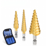 3 vnt./kompl. 3-12 mm 4-12 mm 4-20 mm HSS tiesaus griovelio pakopiniai grąžtai, padengti titanu, medžio, metalo skylių pjovikliai, &scaron;erdinių grąžtų rinkinys