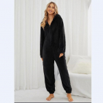 Unisex Onesies Moteri&scaron;ki vienetiniai kombinezonai su gobtuvu &Scaron;eimai tinkantys pižamos Žieminės flanelinės poros pižamos M juoda