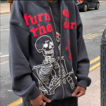 Y2k Anime spausdinti gobtuvai Vyri&scaron;ki užtrauktuku ilgomis rankovėmis Gatvės apranga Megztiniai Paltai Laisvi Grunge Gothic Oversized Striukės su gobtuvu M pilka