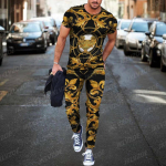 Naujas Boutique Leopard Print Vyri&scaron;kos kelnės Sportinis kostiumas 2 dalių rinkinys Streetwear trumpomis rankovėmis mar&scaron;kinėliai + ilgos kelnės Drabužiai Vyri&scaron;ki drabužiai 6XL
