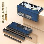 Magnetinis dvigubas vyris, odinis laikiklis, skirtas Samsung Galaxy Z Fold 5 4 3 dangtelis su plėvelės ra&scaron;iklio anga su S ra&scaron;ikliu, skirtas Z Fold5 Fold4 For Galaxy Z Fold 5 mėlyna