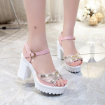 Madingi moteri&scaron;ki vasaros siurbliai Platforminiai sandalai Roman Wedges Crystal Peep Toe sandalai 35 rožinė