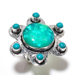 Natural Green Triplet Opal,Turquoise Gemstone 925 Sterling Silver Ring S.10 p2a81